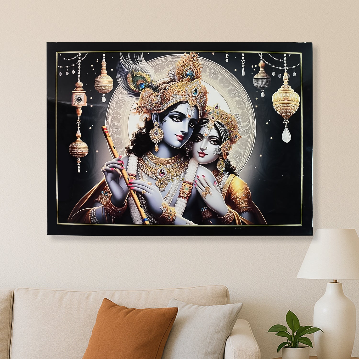 Lord Krishna and Radha Wall Painting with Wooden Frame 60x45 Cm Approx (1 Pc / Mix Design) Lord Krishna and Radha Wall Painting with Wooden Frame 60x45 Cm Approx (1 Pc / Mix Design)